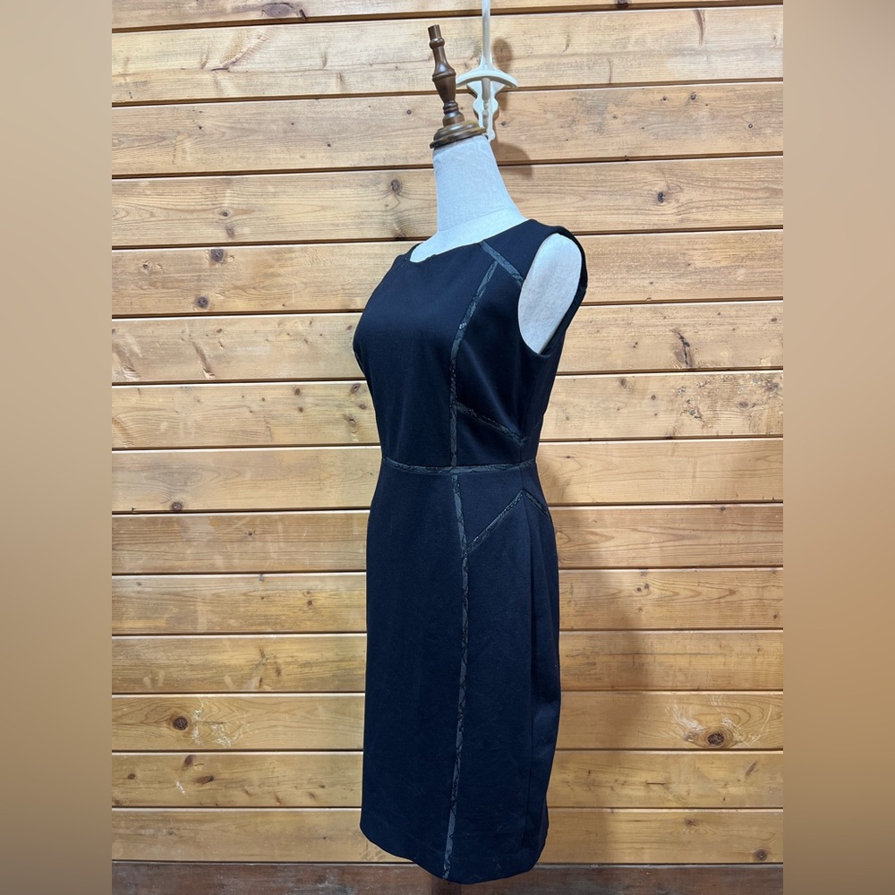 Classiques Entier Black Sleeveless Sheath Dress Lace Trim Size 6